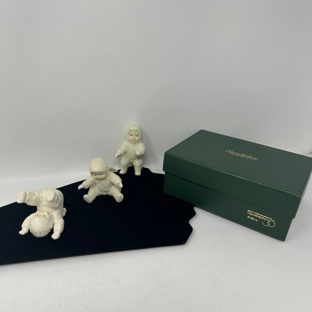 Dept 56 Snowbabies Figurine Set White Tumbling Set of 3 Bisque